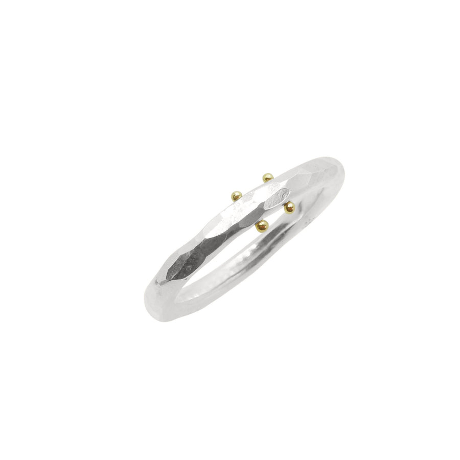 Porous Gold and polished sterling silver unisex ring