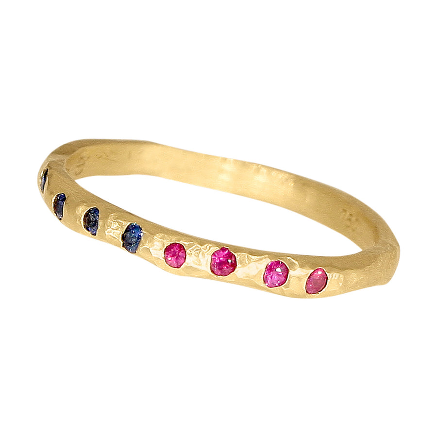 Australian blue and pink Sapphire Radiance balance ring in yellow Gold