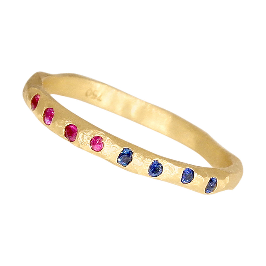 Australian blue and pink Sapphire Radiance balance ring in yellow Gold