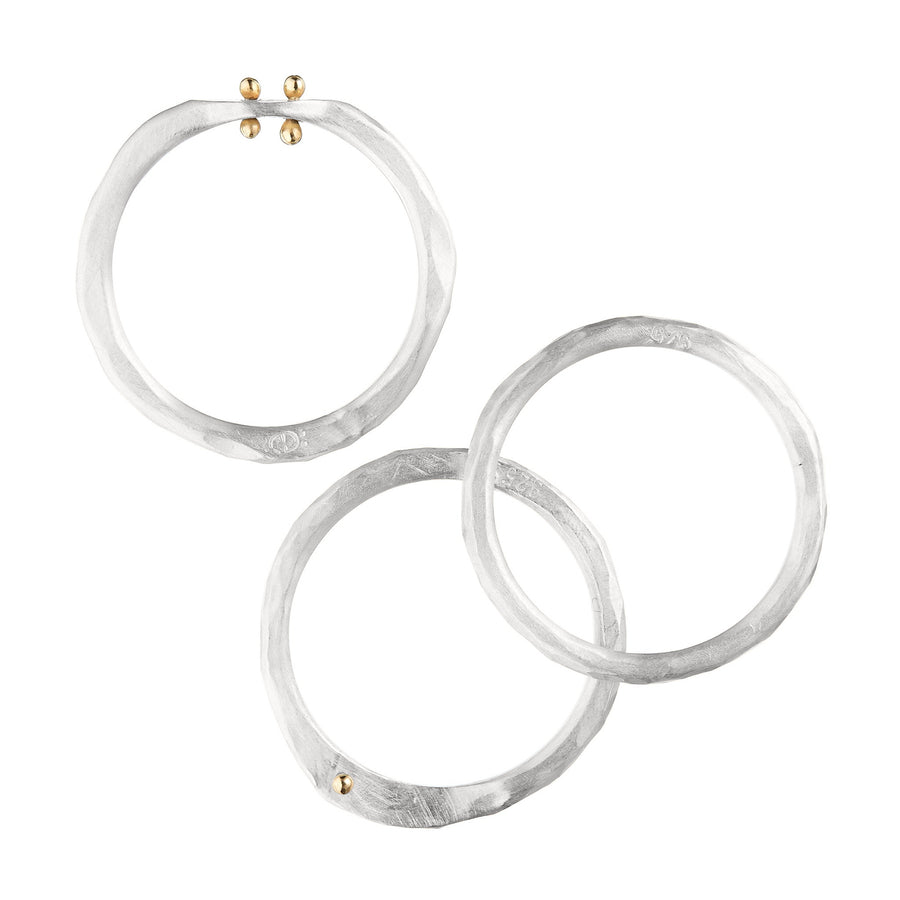 Porous Gold and brushed sterling silver 3 ring set