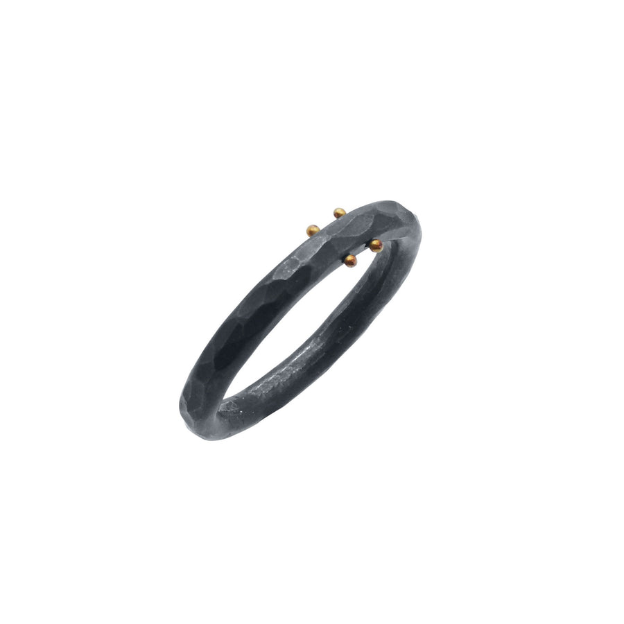 Porous Gold and oxidized sterling silver unisex ring